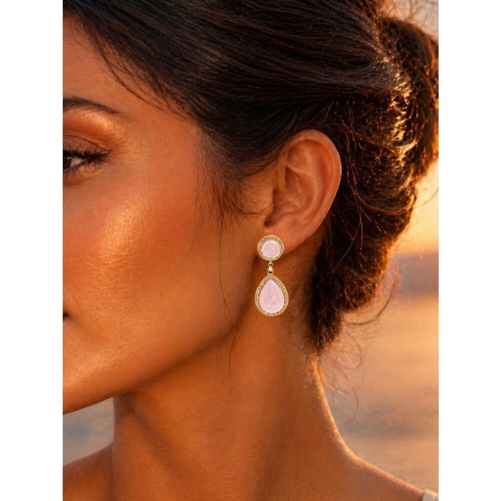 14K Gold Peruvian Pink Opal & Diamond Drop Earrings 9.78CTTW October Birthstone